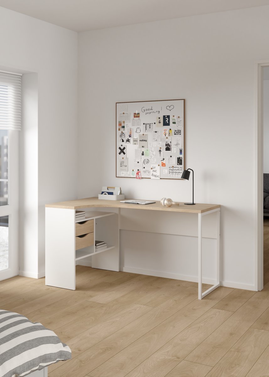 Small Officeline hjørneskrivebord 2 sk, JH eg/hvid