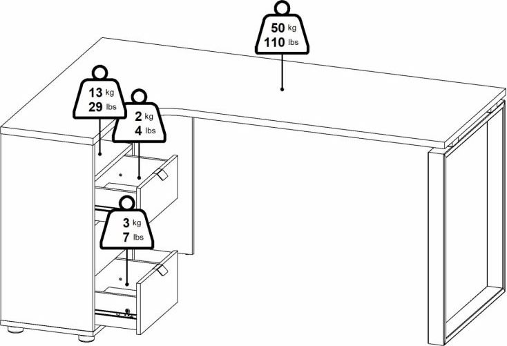 Small Officeline hjørneskrivebord 3 skuf, eg/hvid