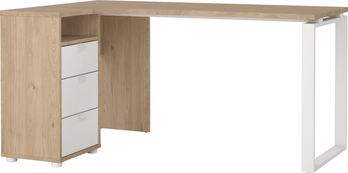 Small Officeline hjørneskrivebord 3 skuf, eg/hvid
