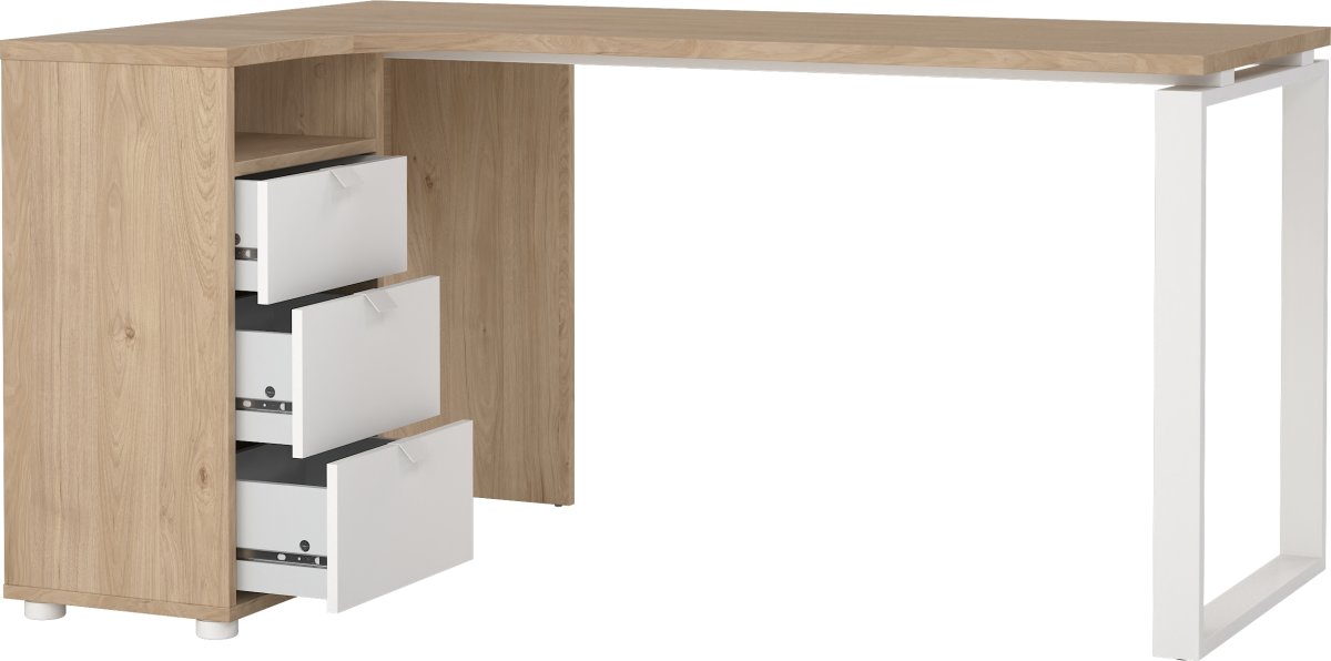 Small Officeline hjørneskrivebord 3 skuf, eg/hvid