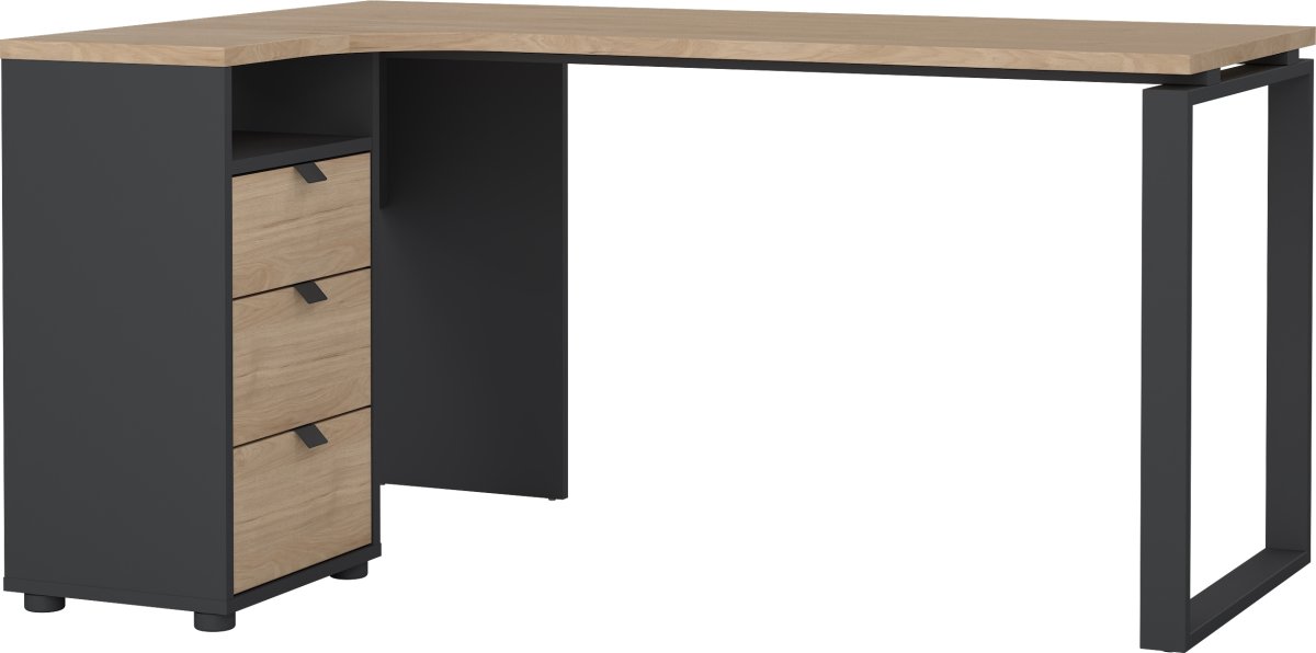 Small Officeline hjørneskrivebord 3 skuf, eg/grå