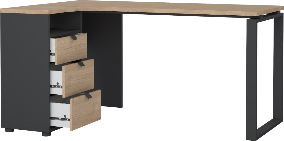 Small Officeline hjørneskrivebord 3 skuf, eg/grå