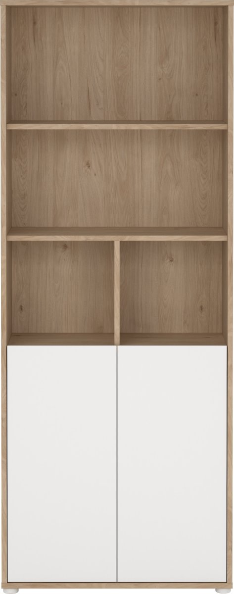 Small Officeline høj bogreol m/2 låger, hvid/eg