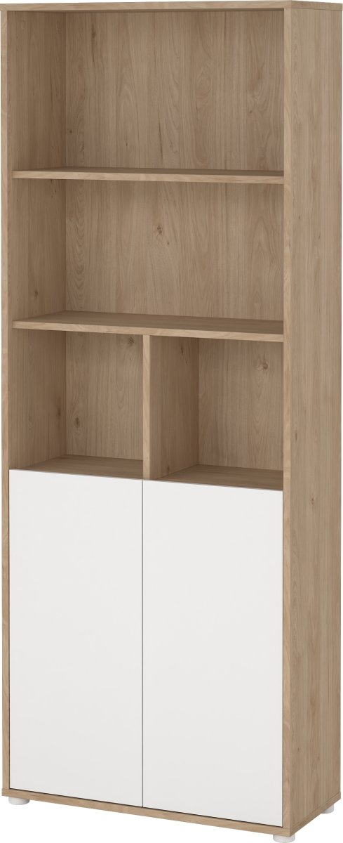 Small Officeline høj bogreol m/2 låger, hvid/eg