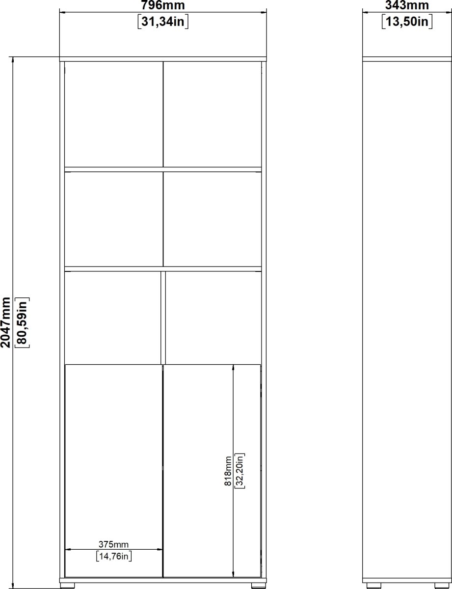 Small Officeline høj bogreol m/2 låger, hvid/eg