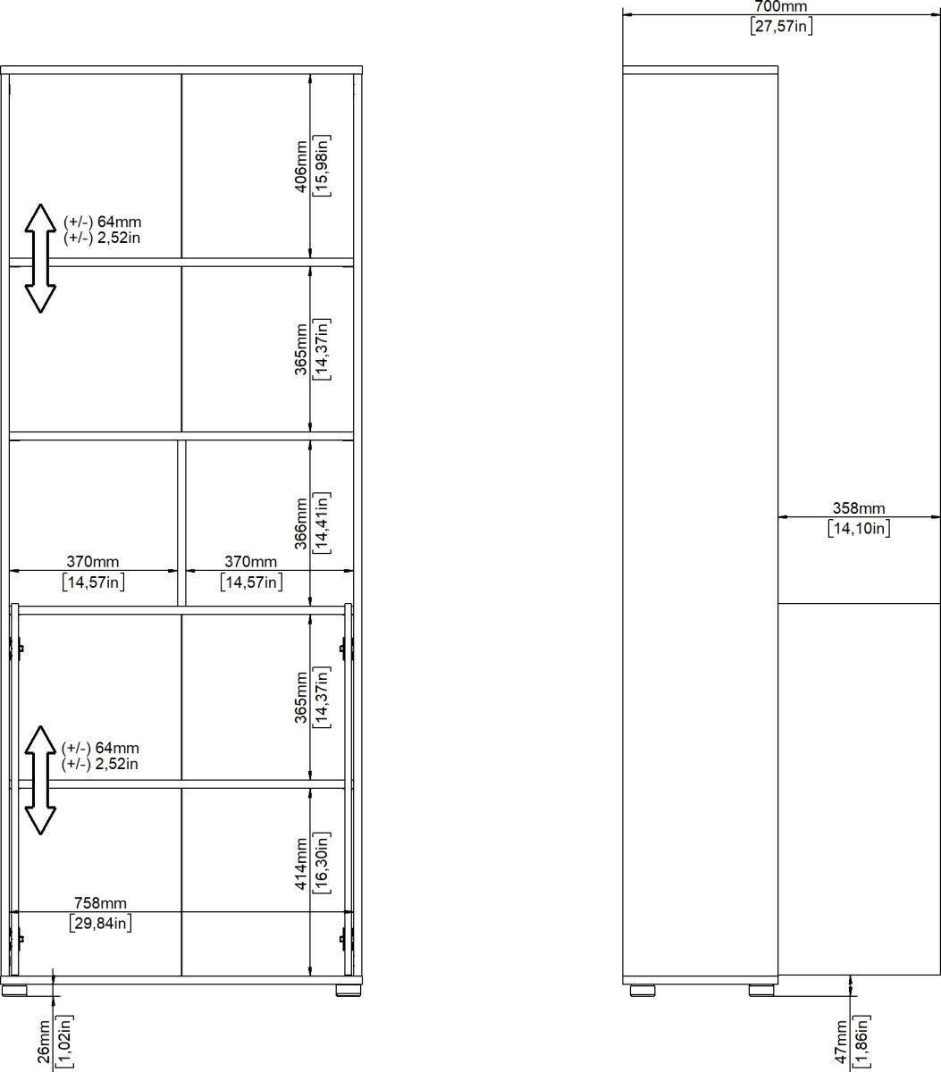 Small Officeline høj bogreol m/2 låger, hvid/eg