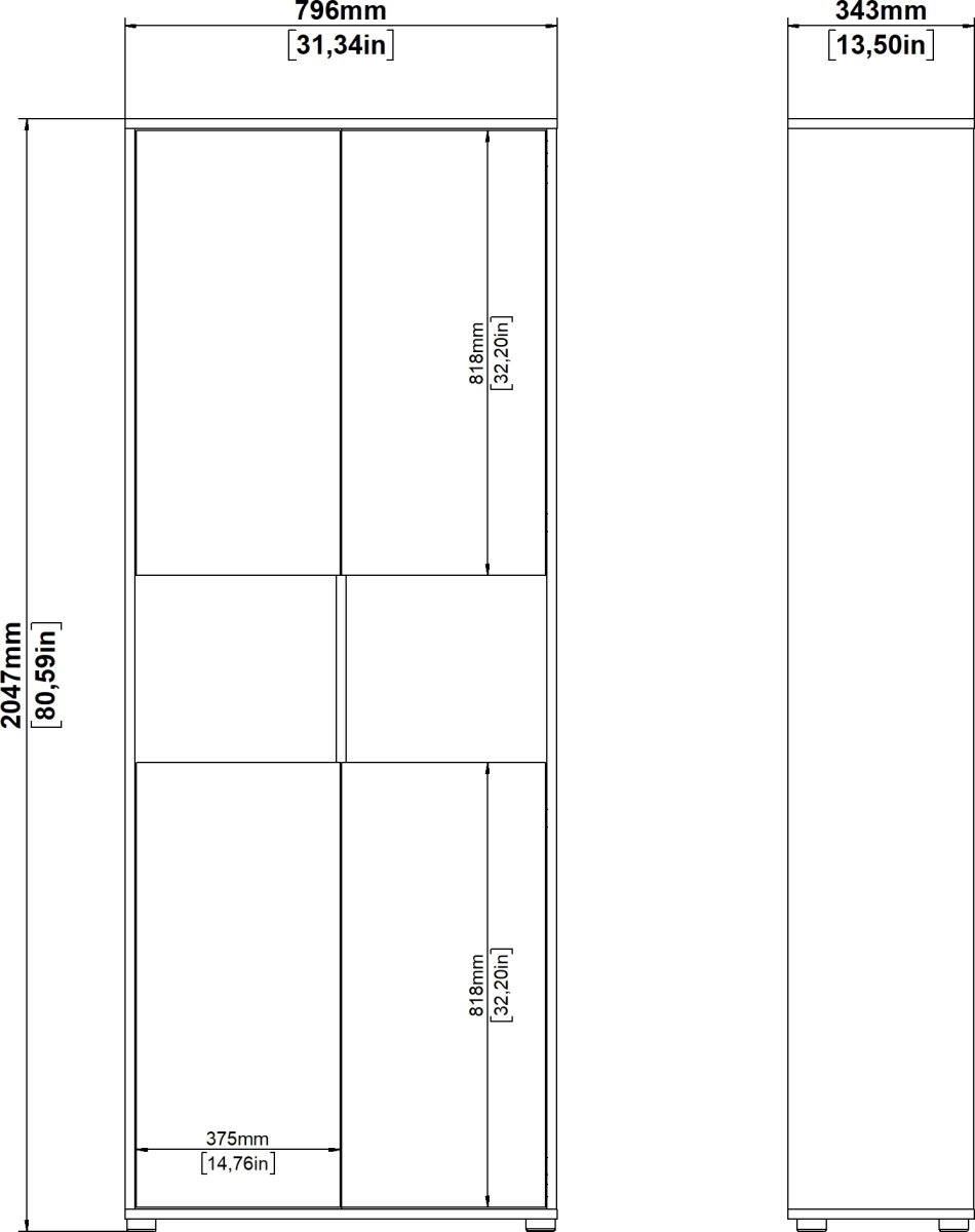 Small Officeline høj bogreol m/4 låger, hvid/eg