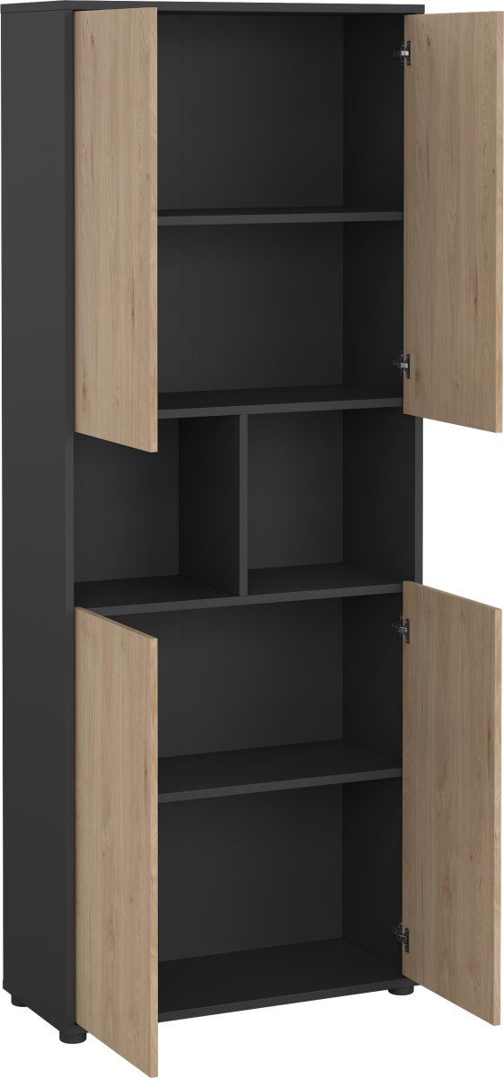 Small Officeline høj bogreol m/4 låger, grå/eg