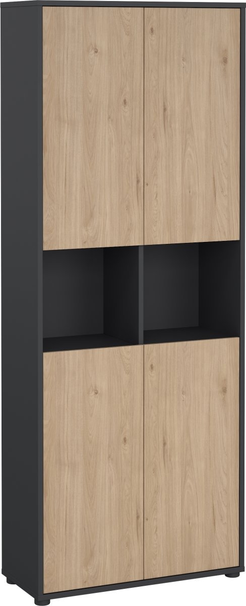 Small Officeline høj bogreol m/4 låger, grå/eg