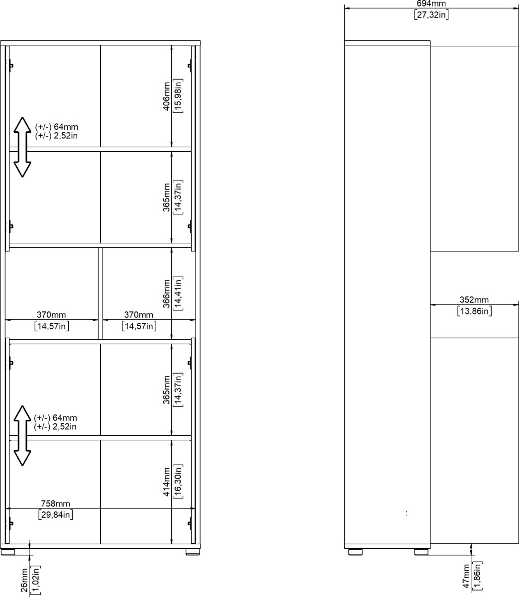 Small Officeline høj bogreol m/4 låger, grå/eg