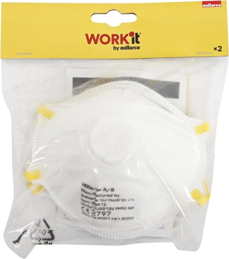 WORK IT Støvmaske FFP2 m/ventil, Pk á 2 stk.