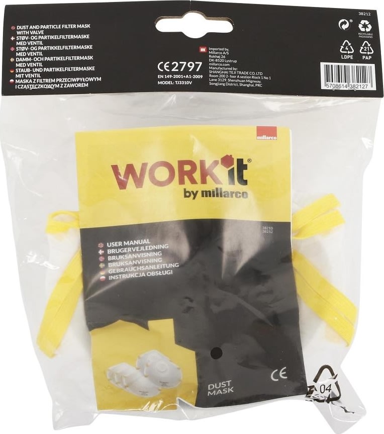 WORK IT Støvmaske FFP2 m/ventil, Pk á 2 stk.