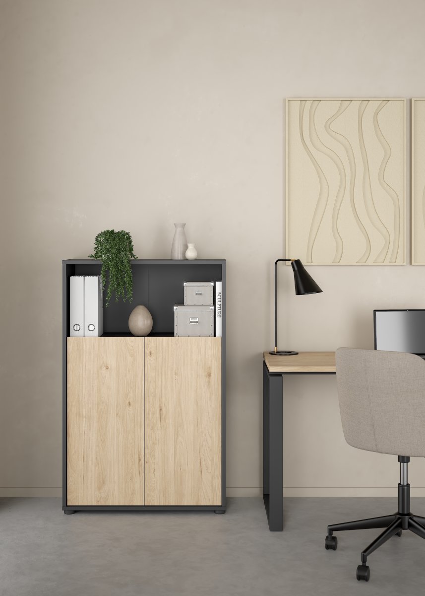 Small Officeline lav bogreol m/2 låger, grå/eg