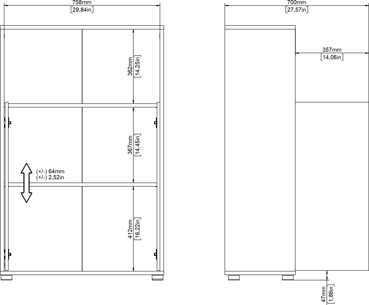 Small Officeline lav bogreol m/2 låger, grå/eg