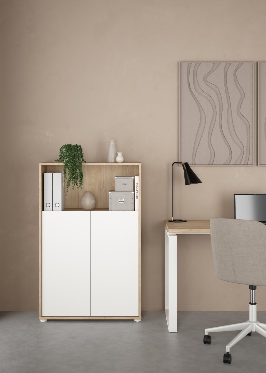 Small Officeline lav bogreol m/2 låger, hvid/eg