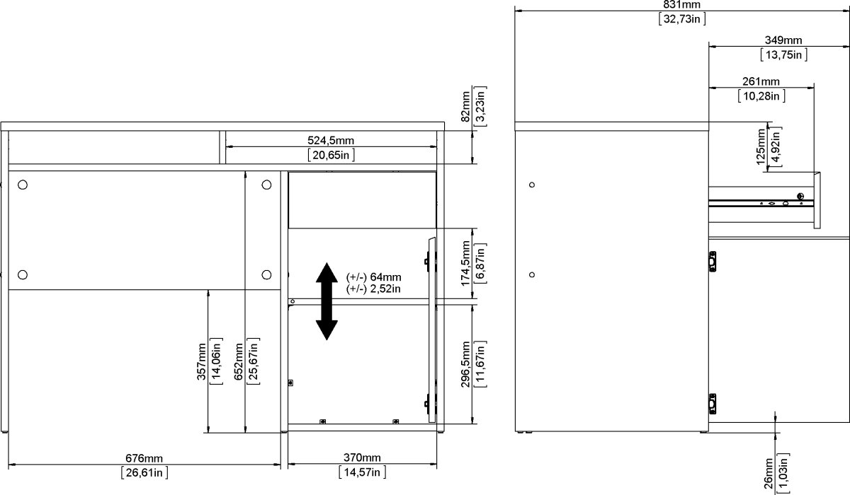Small Officeline skrivebord 1 skab/1 skuffe, eg