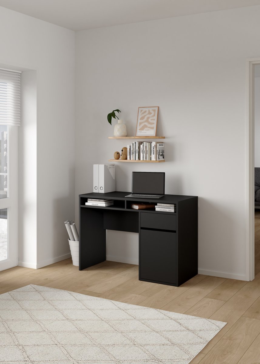 Small Officeline skrivebord 1 skab/1 skf, mat sort