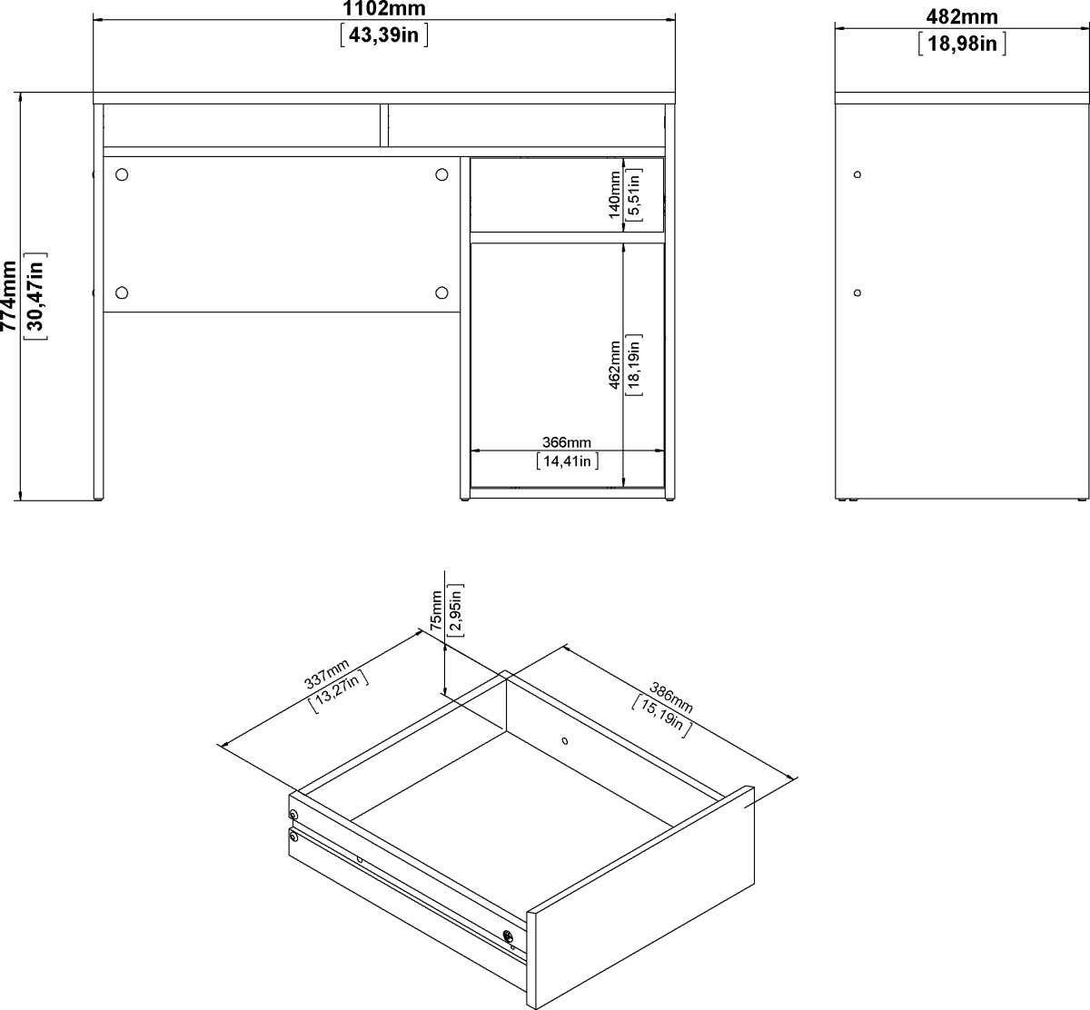 Small Officeline skrivebord 1 skab/1 skuffe, hvid