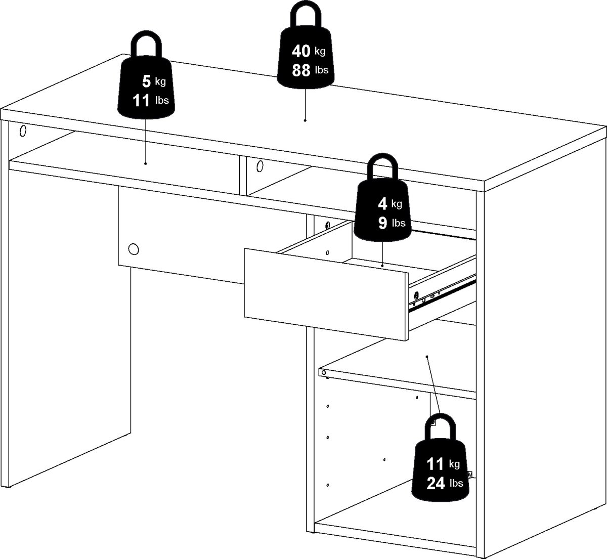 Small Officeline skrivebord 1 skab/1 skuffe, hvid