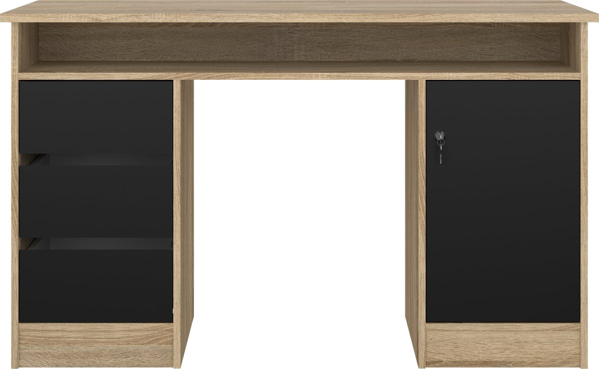 Small Officeline skrivebord 1 skab/3 skuf, eg/sort