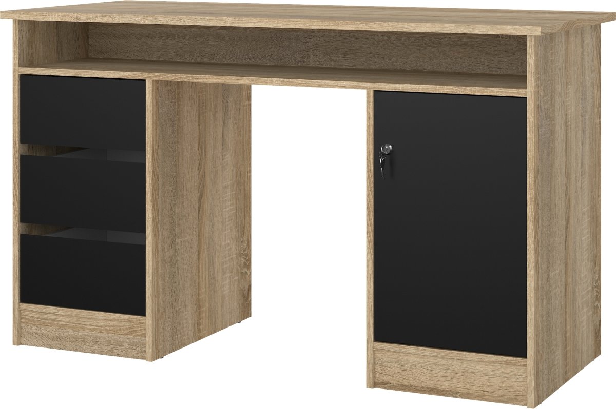 Small Officeline skrivebord 1 skab/3 skuf, eg/sort