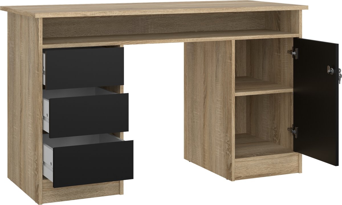 Small Officeline skrivebord 1 skab/3 skuf, eg/sort