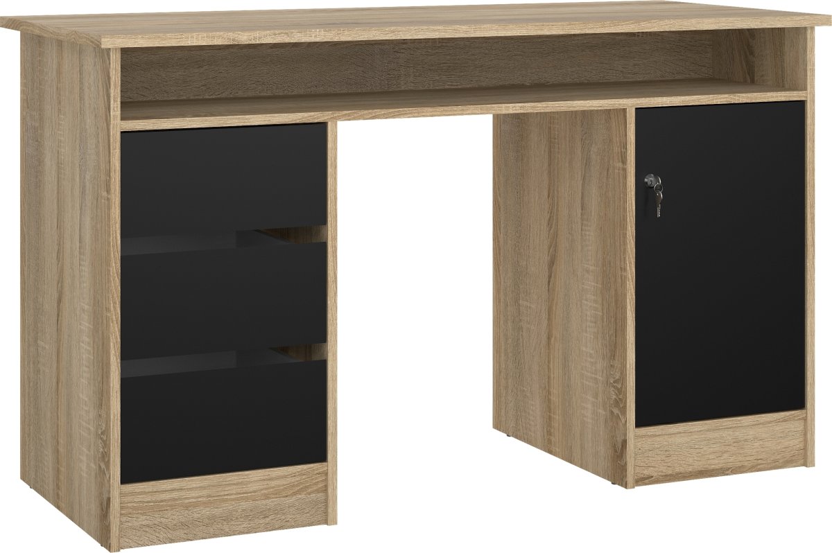 Small Officeline skrivebord 1 skab/3 skuf, eg/sort