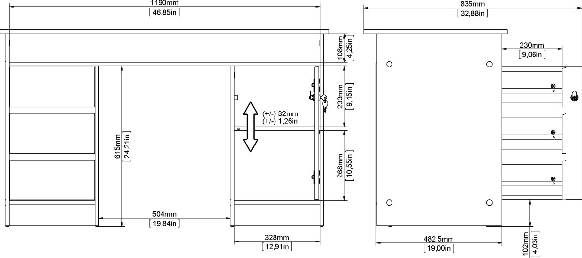 Small Officeline skrivebord 1 skab/3 skuf, eg/sort
