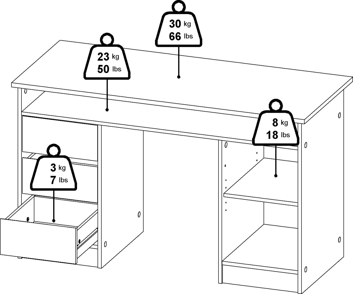 Small Officeline skrivebord 1 skab/3 skuf, eg/sort