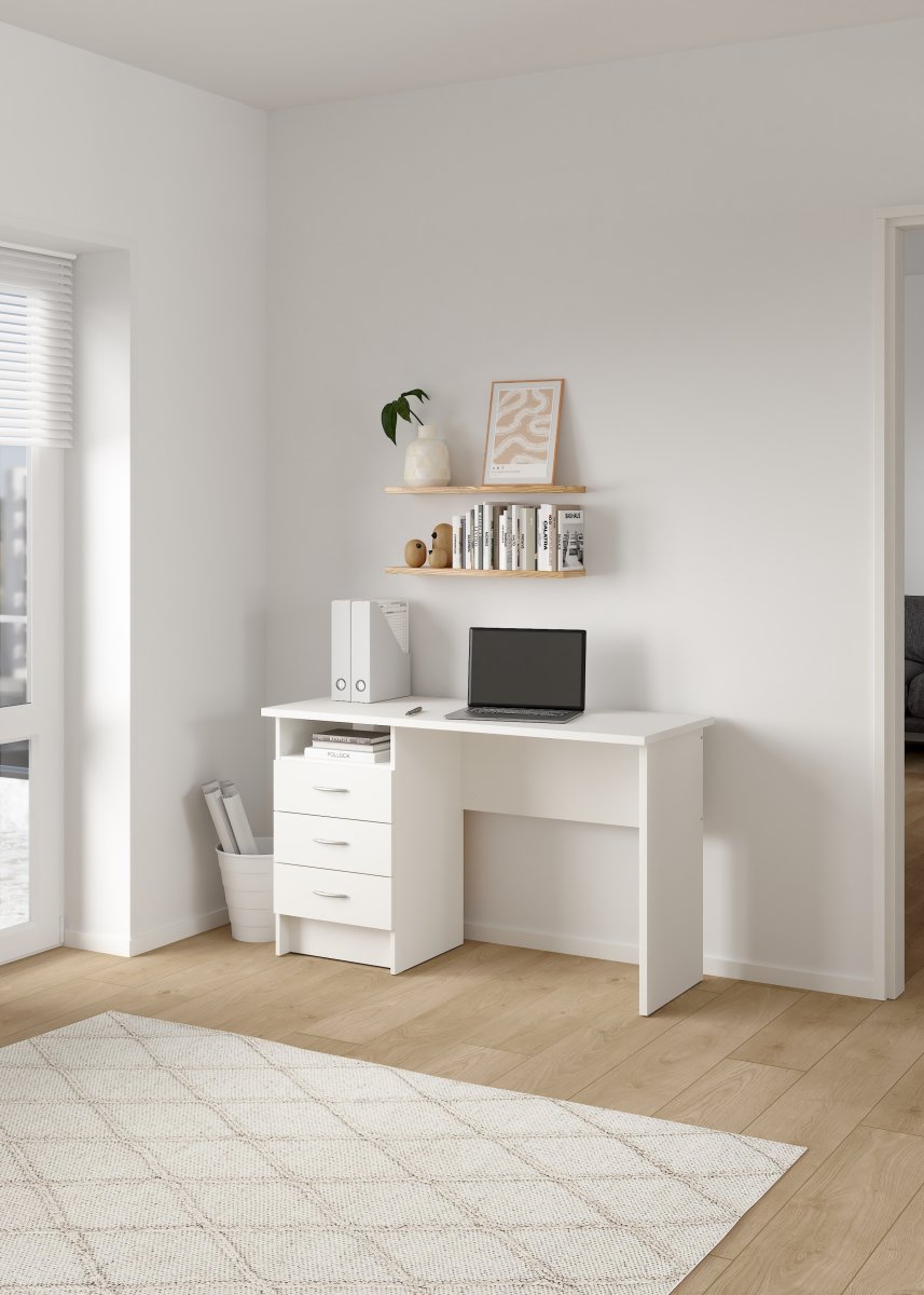 Small Officeline skrivebord 3 skuffer håndt., hvid