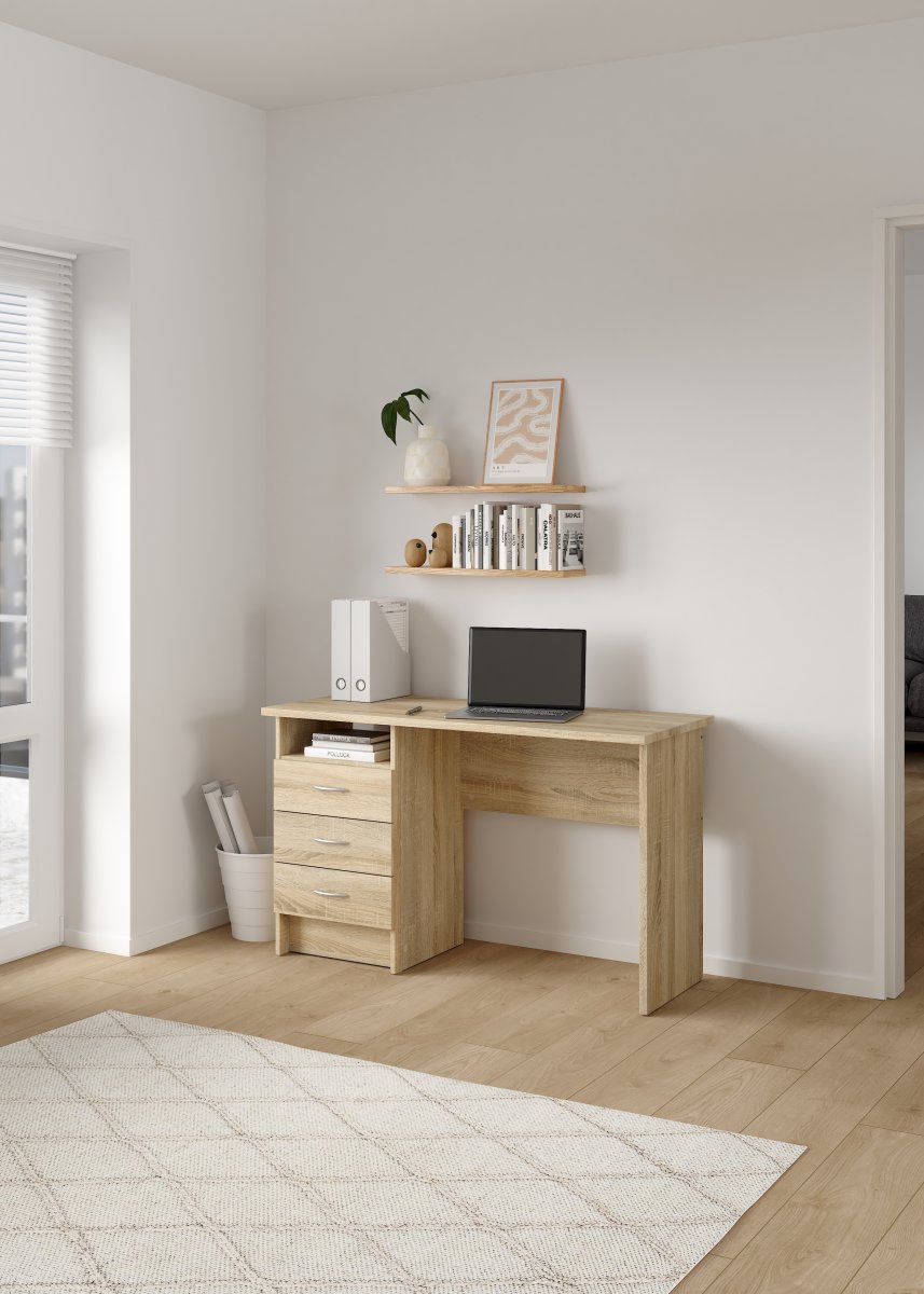 Small Officeline skrivebord 3 skuffer håndt., eg