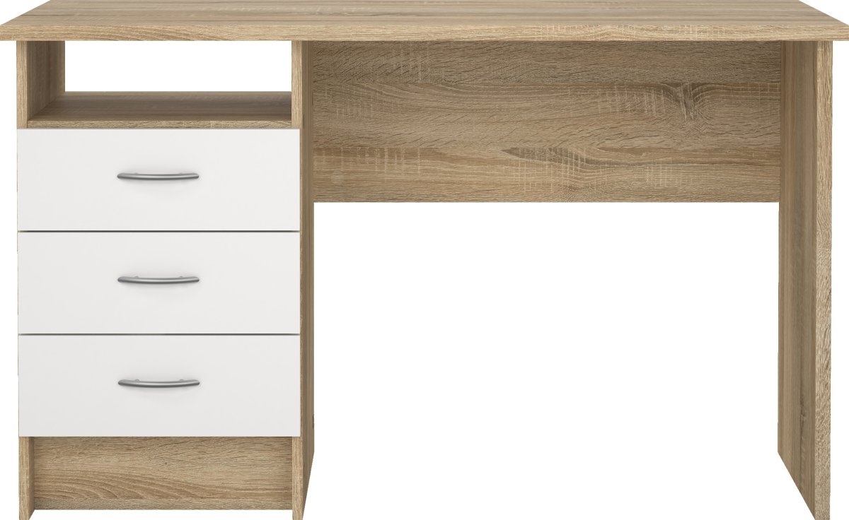Small Officeline skrivebord 3 skuffer hnd, eg/hvid