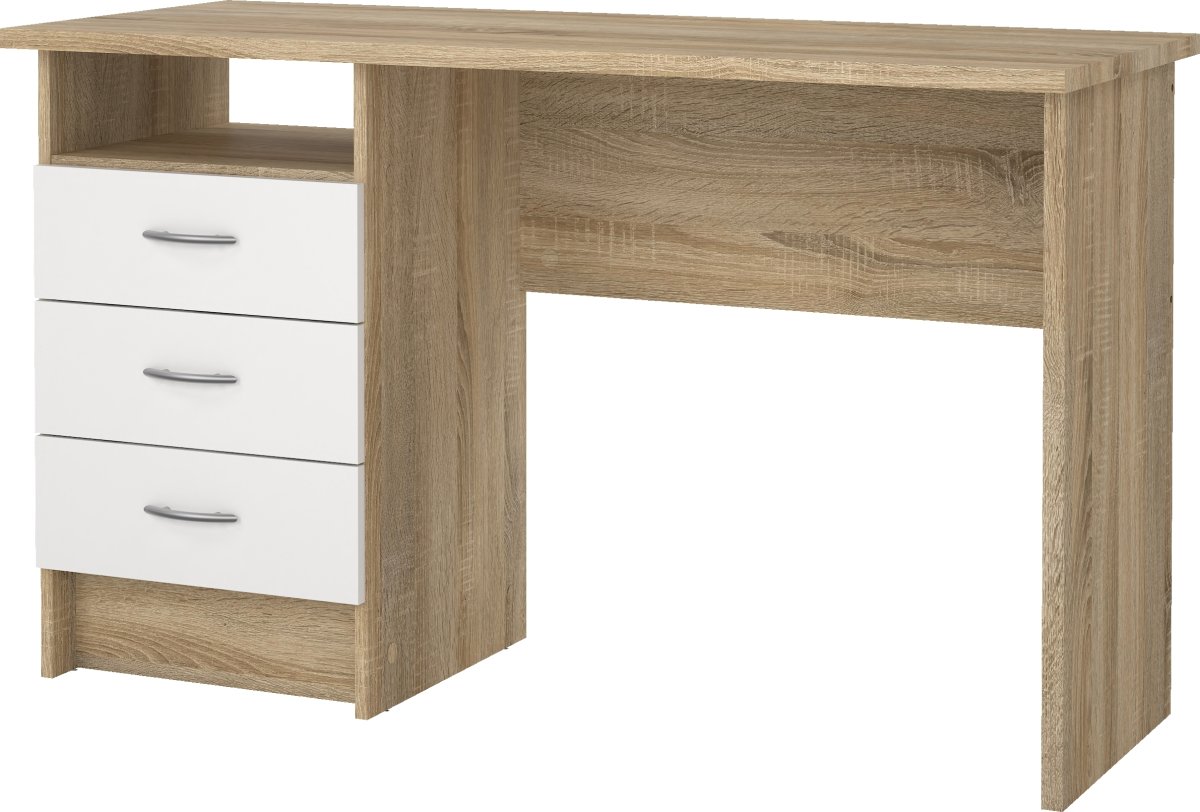 Small Officeline skrivebord 3 skuffer hnd, eg/hvid