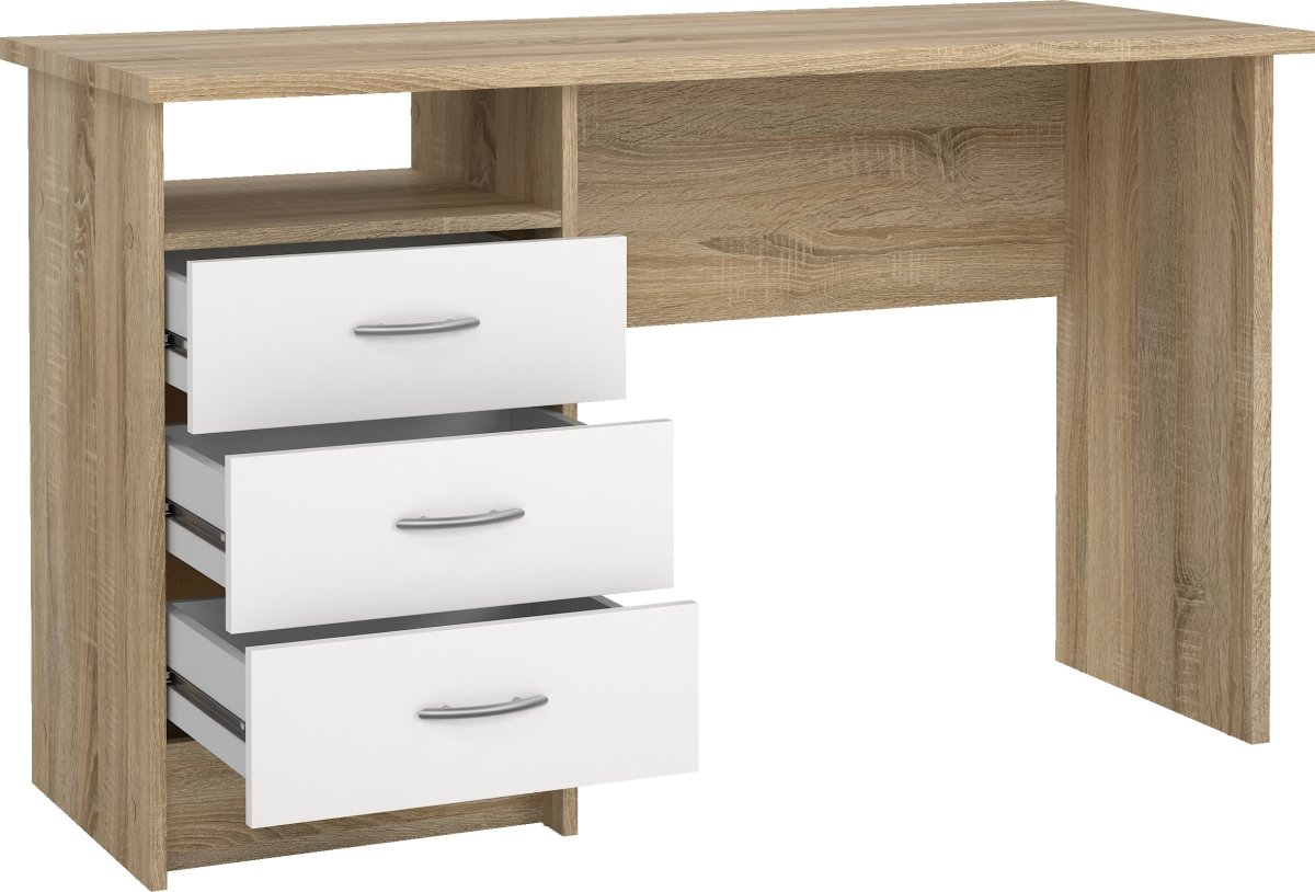 Small Officeline skrivebord 3 skuffer hnd, eg/hvid