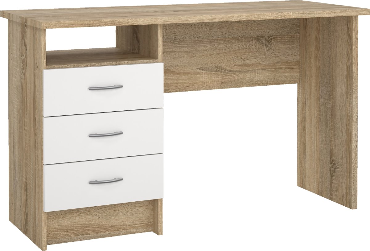 Small Officeline skrivebord 3 skuffer hnd, eg/hvid