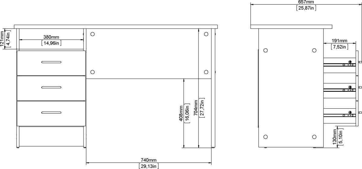 Small Officeline skrivebord 3 skuffer hnd, eg/hvid