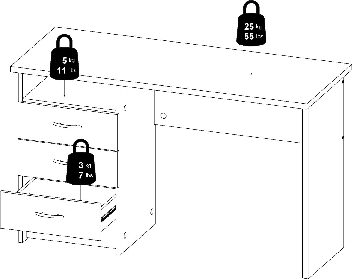 Small Officeline skrivebord 3 skuffer hnd, eg/hvid