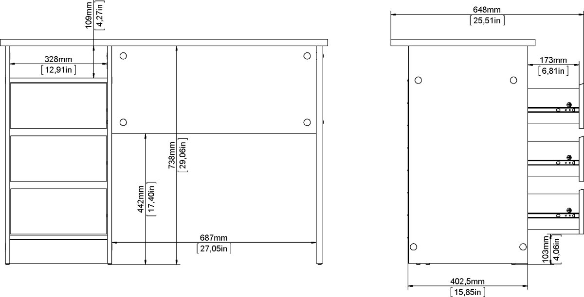 Small Officeline skrivebord 3 skuffer, eg