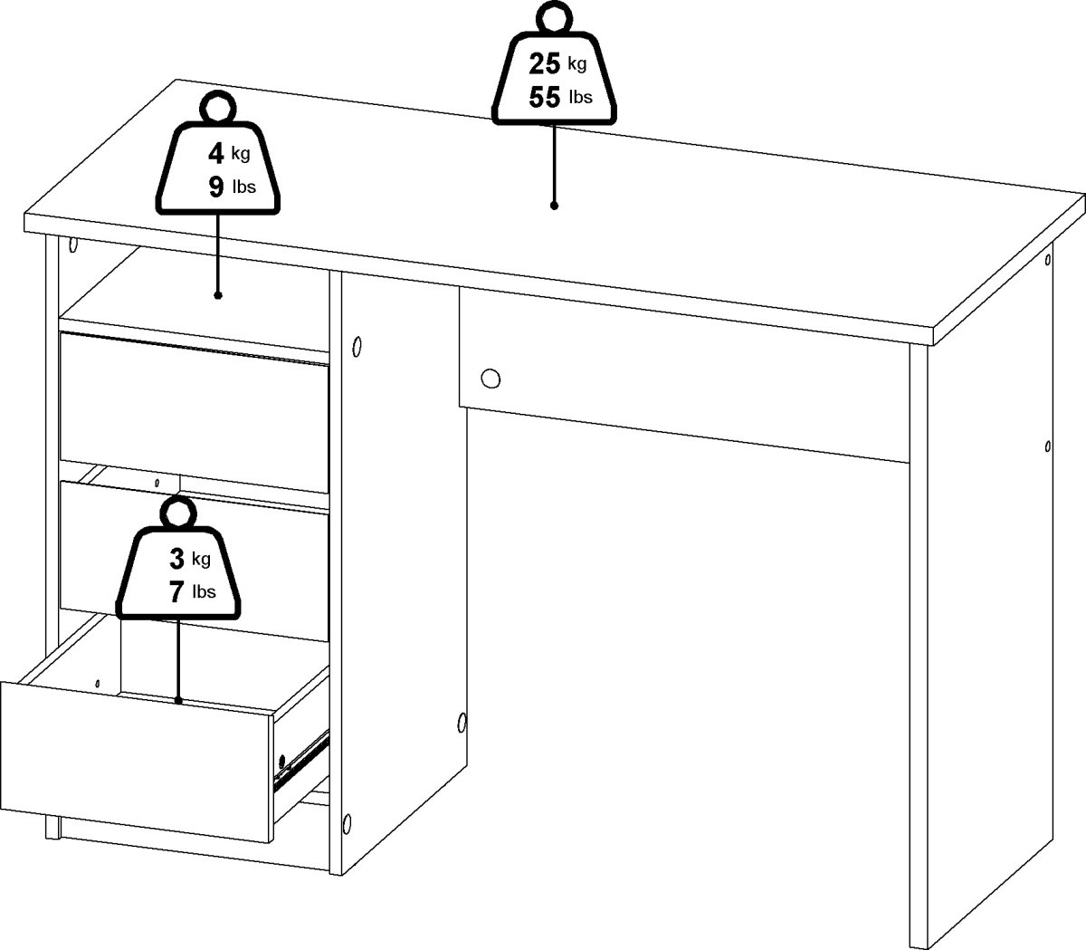 Small Officeline skrivebord 3 skuffer, hvid