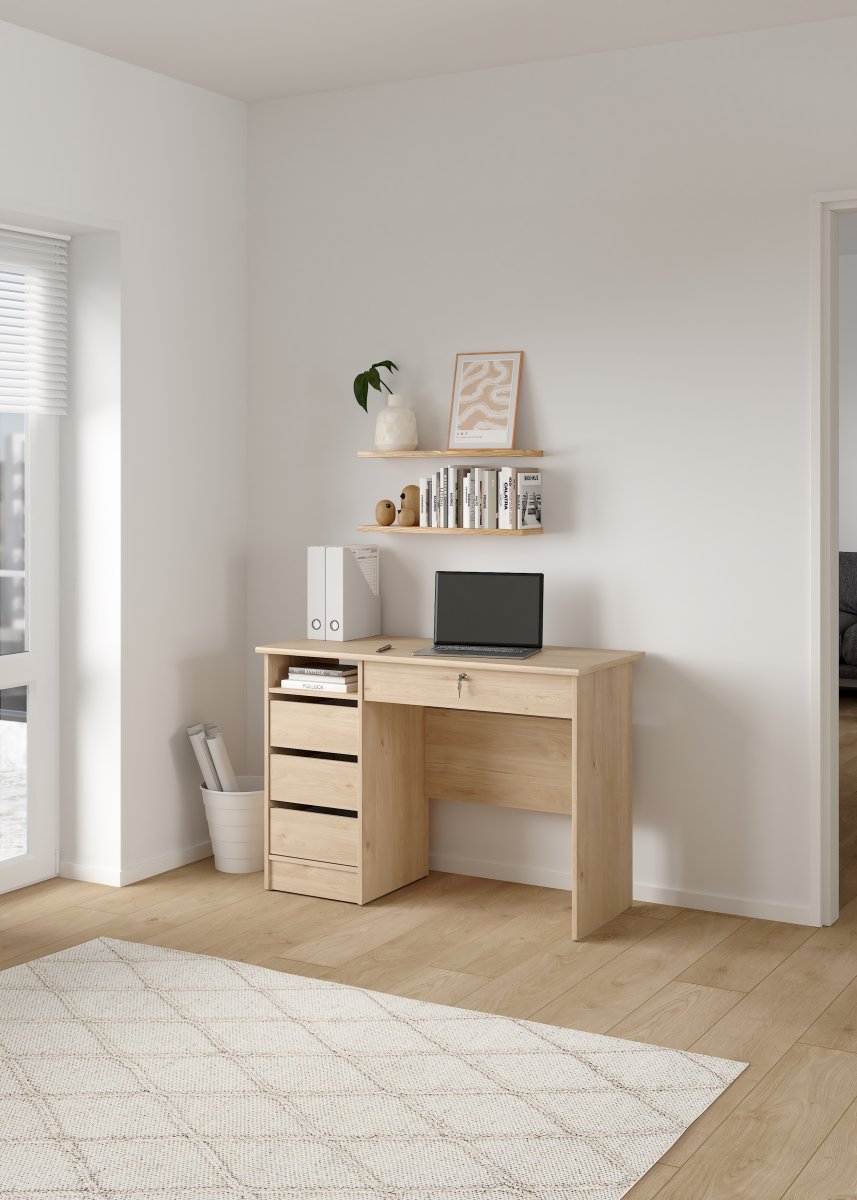 Small Officeline skrivebord 4 skuffer/1 lås, eg