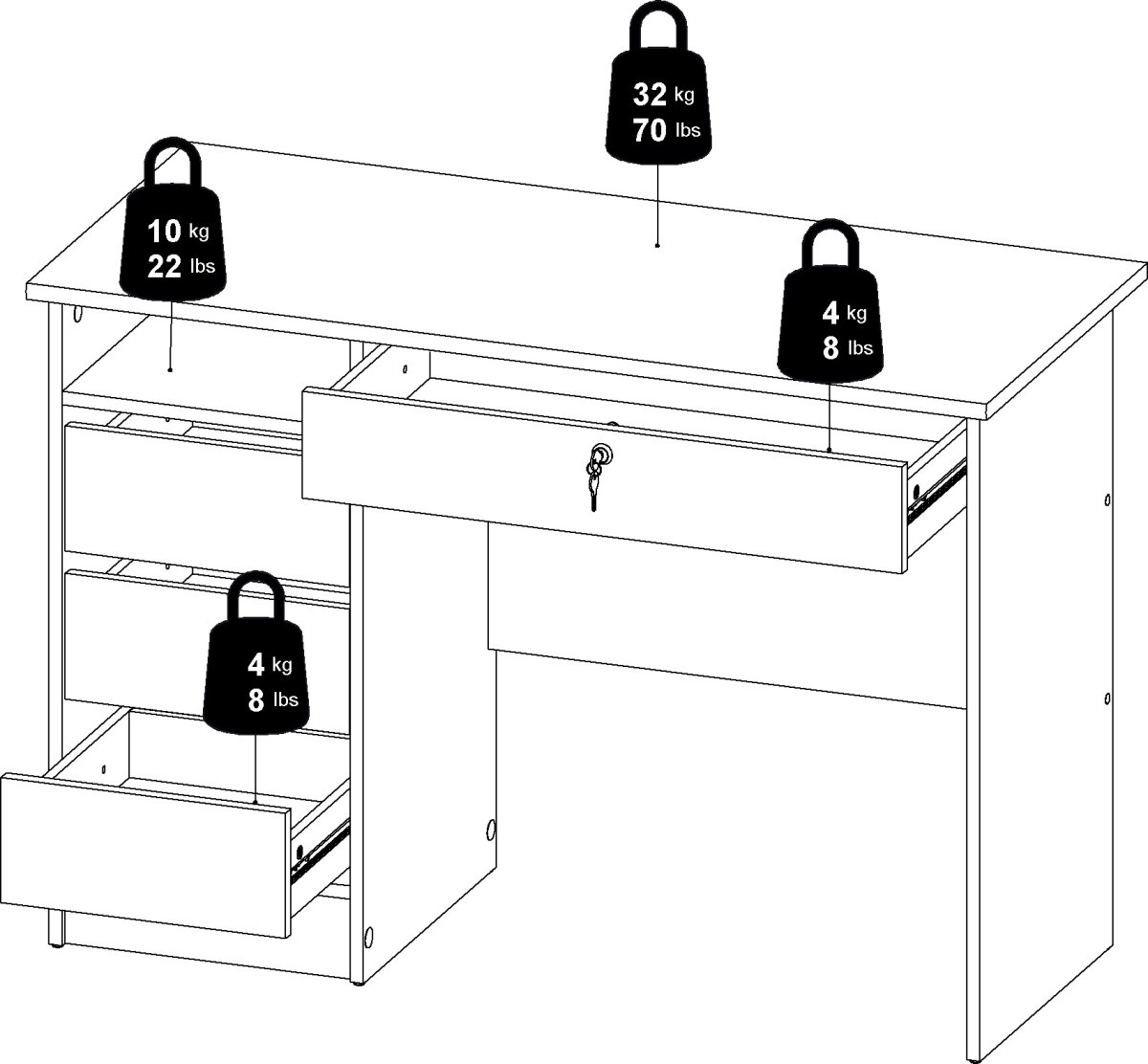 Small Officeline skrivebord 4 skuffer/1 lås, eg