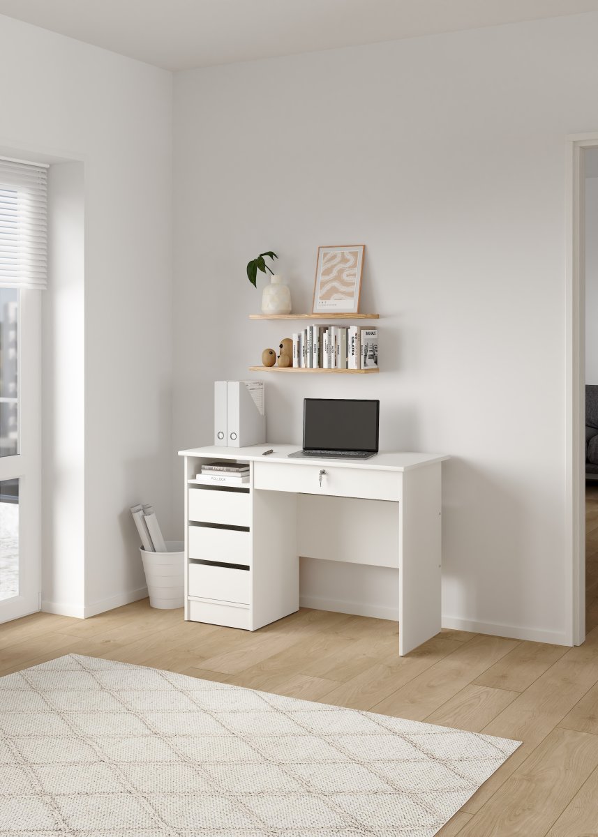 Small Officeline skrivebord 4 skuffer/1 lås, hvid