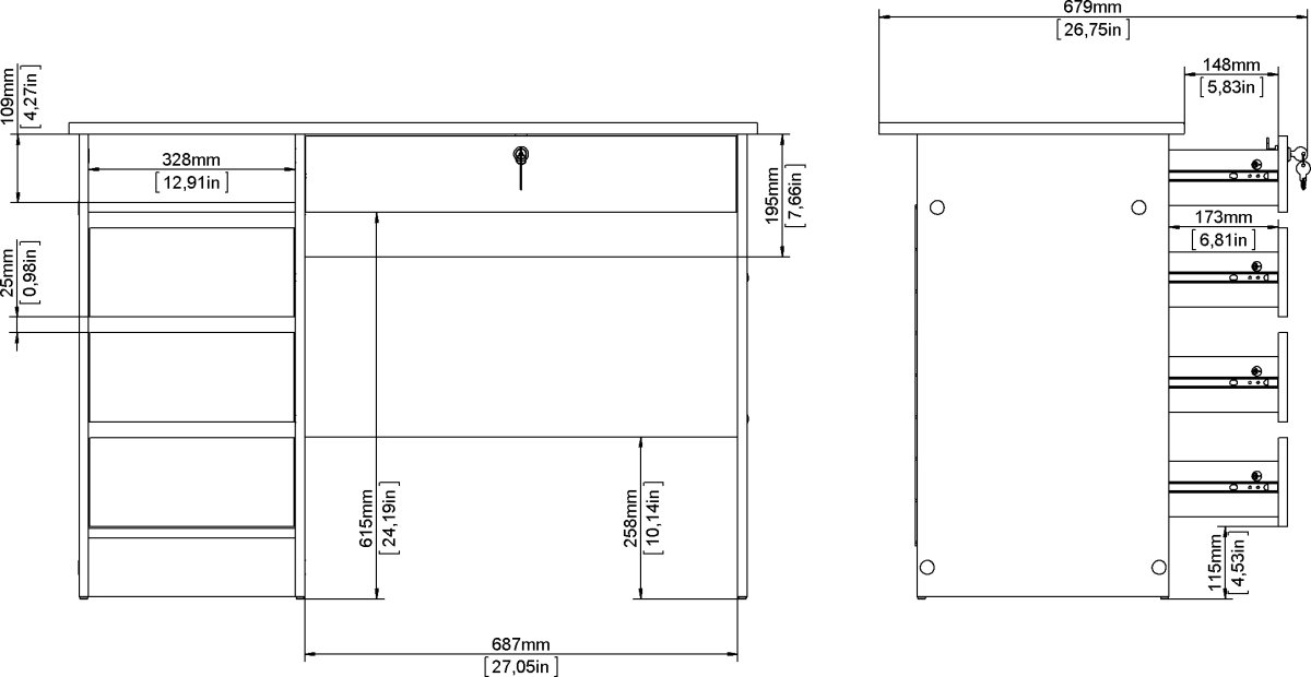 Small Officeline skrivebord 4 skuffer/1 lås, hvid
