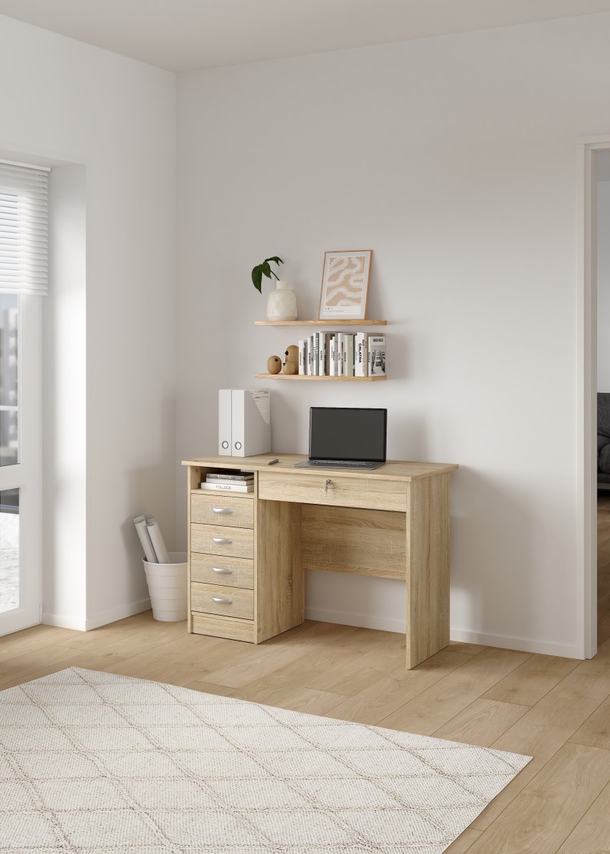 Small Officeline skrivebord 5 skuffer/1 lås, eg