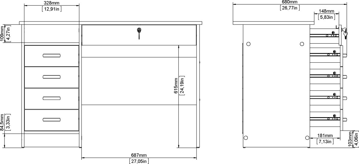 Small Officeline skrivebord 5 skuffer/1 lås, eg
