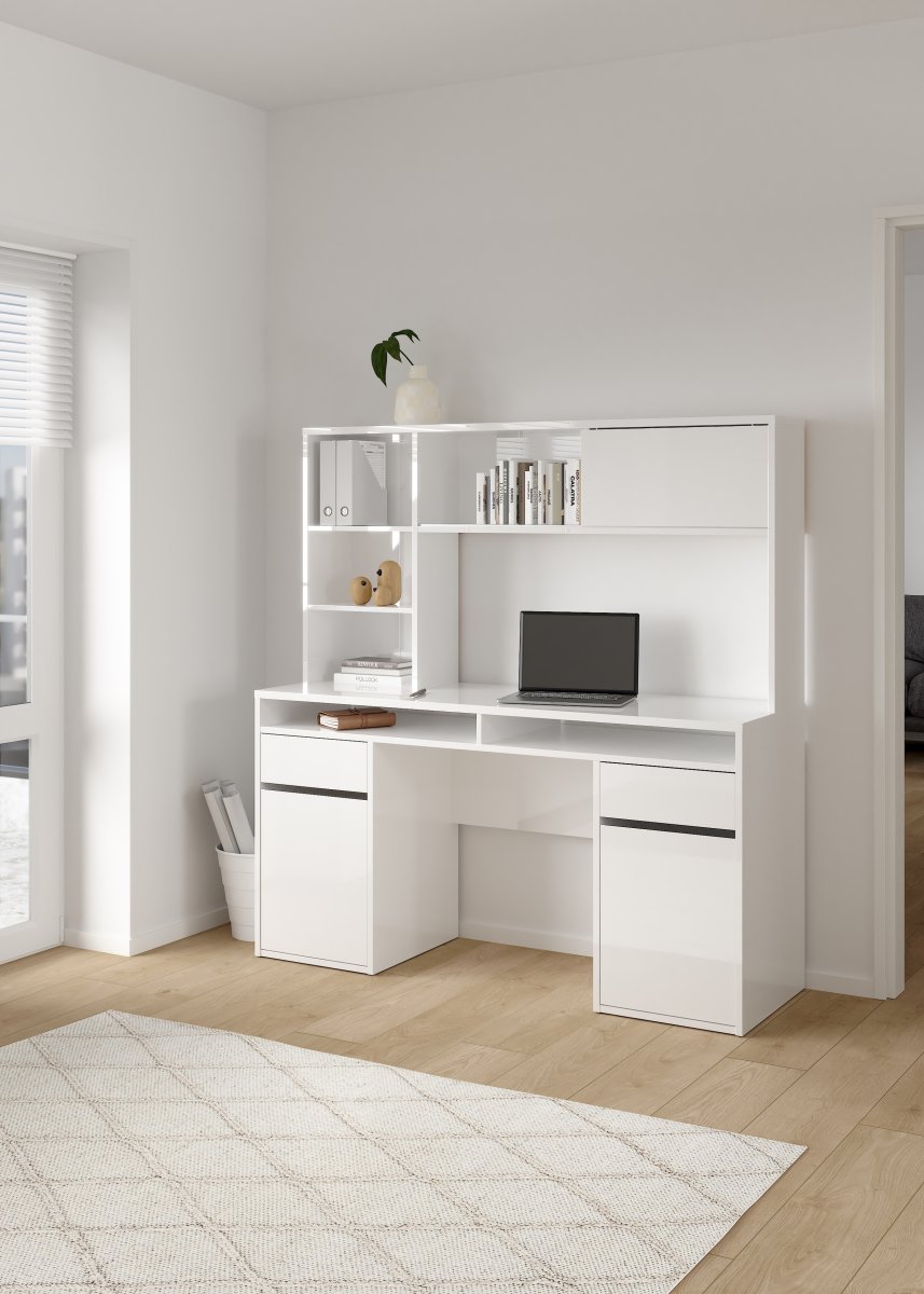 Small Officeline skrivebord m/overdel, hvid