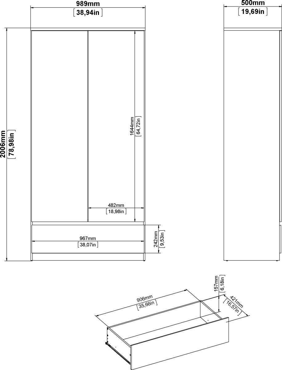 Coreline garderobeskab 2 døre/1 skuffe, højg. hvid