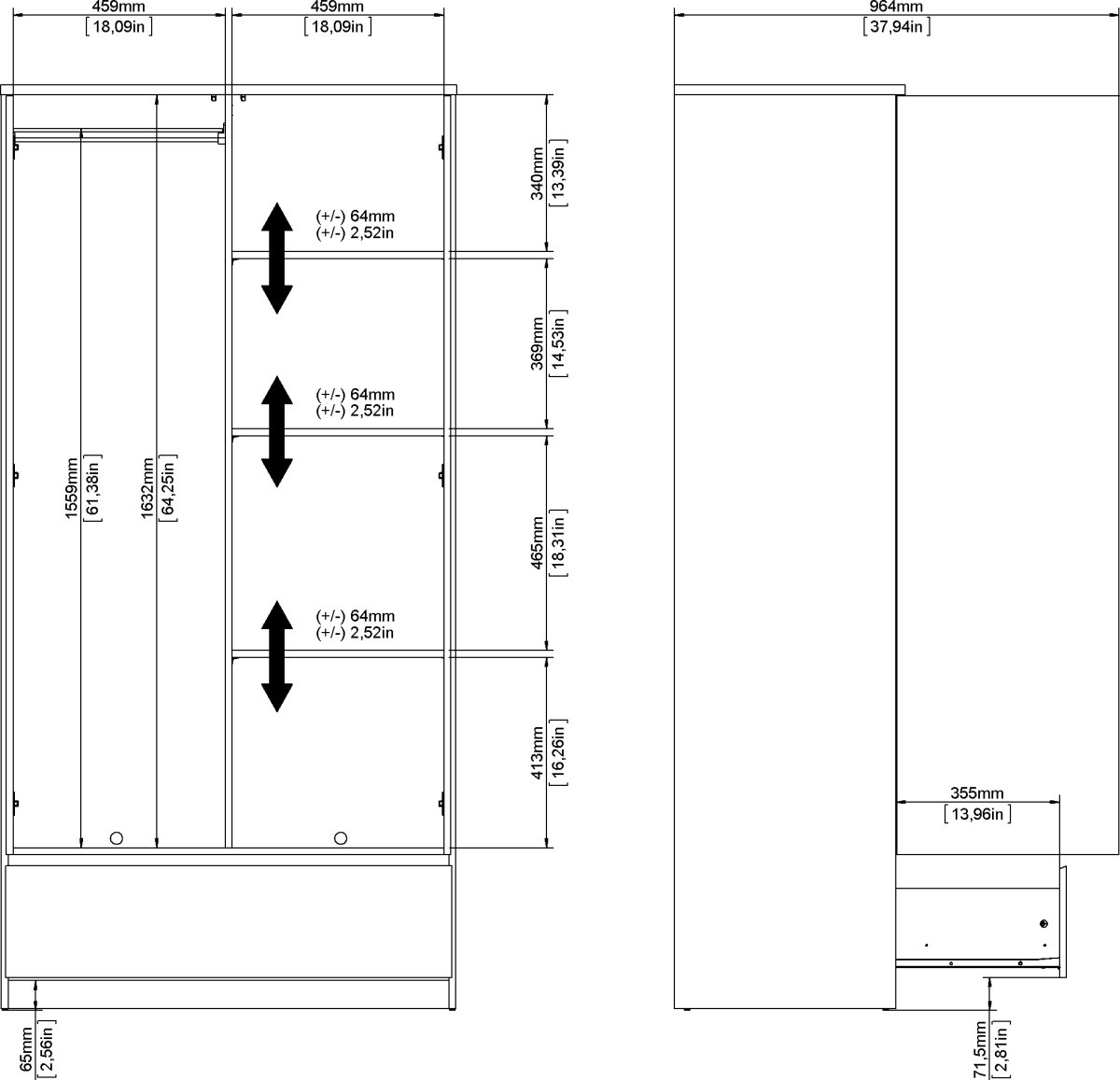 Coreline garderobeskab 2 døre/1 skuffe, højg. hvid