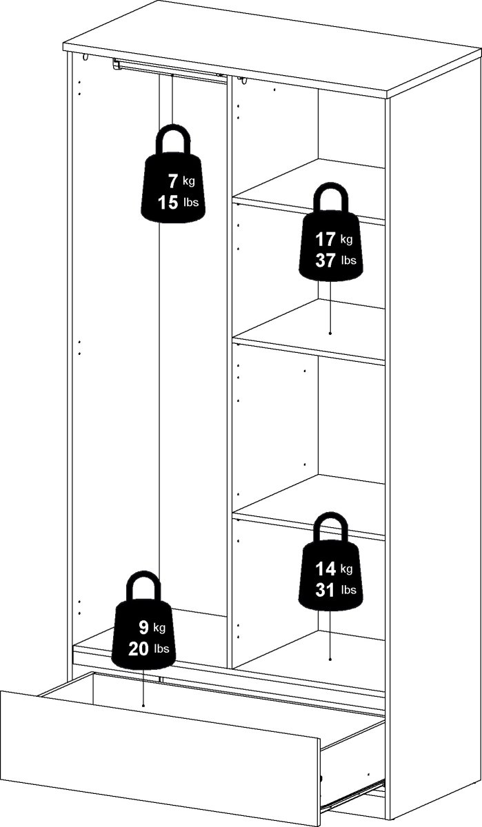 Coreline garderobeskab 2 døre/1 skuffe, højg. hvid