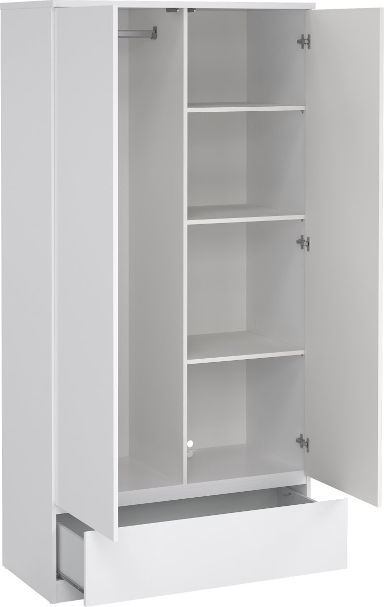 Coreline garderobeskab 2 døre/1 skuffe, højg. hvid